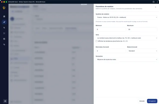 Notes du bulletin avec propositions et export