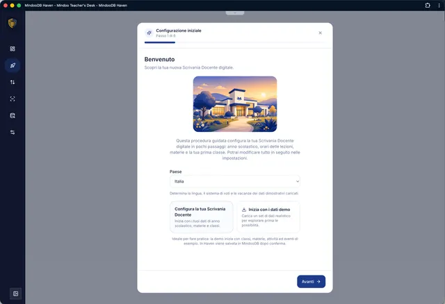 Configurazione iniziale in sei passaggi, con dati demo a scelta